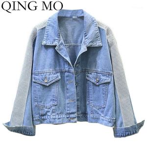 Damskie Kurtki Qing MO Niebieskie Kobiety Solid Płaszcz Z Rhinestone Temperament Kobieta Casual Luźna Znosić ZQY3543