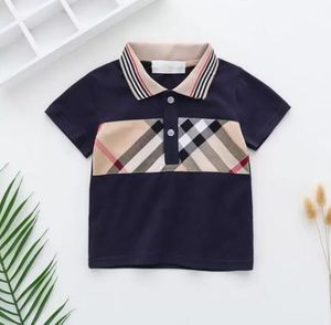 Baby Boys Girls Shirts Plaid T-shirts Summer barn Kort ärm T-shirt Turn-down krage barn Bomull barn toppar tees 1-8 år