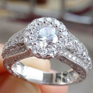 Anelli di nozze di moda per le donne rotonde in pietra di cristallo cubic zircone anello dito argento colore classico gioielli partito anniversario regalo