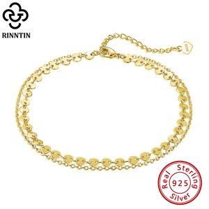 Rinntin Cavo per monete alla moda a doppio strato per donna Gioielli per cavigliera con catena da spiaggia estiva in argento sterling 925 SA15