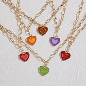 Fashion Colorful Love Heart Couple Necklace For Women Men Couples Heart Chain Choker Necklaces Lovers Jewelry