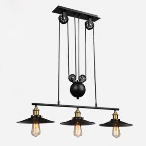 Vintage Iron Loft Industrial American Country Pulley Pendant Lamps Adjustable Wire Lamps Retractable Bar Lighting