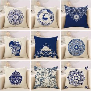 Classical Chinese Style Blue And White Porcelain Cotton Linen Home Sofa Pillowcase Car Seat Cushion Cover Bed Pillow Cushion/Decorative