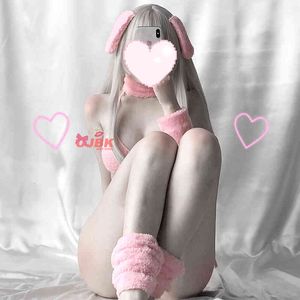 Costume cosplay anime DDLG Bunny Girl Sexy Baby Pink Rabbit Bikini Set abito erotico per donna cravatta laterale perizoma reggiseno perizoma Kawaii