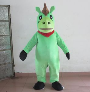 Costume della mascotte del cavallo verde di Halloween Animale del fumetto di alta qualità Personaggio a tema anime Formato adulto Festa di compleanno di Natale Vestito all'aperto