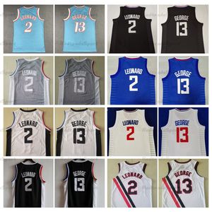 Mens 13 Paul George 2 Kawhi Leonard Maglie da basket Black City Blue 2022 Maglia classica cucita Camicie grigie S-XXL