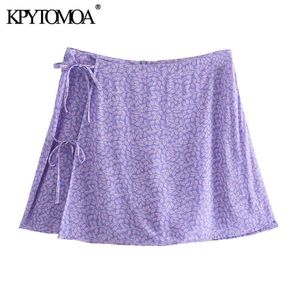 KPYTOMOA Women Chic Fashion Cravatte laterali Pantaloncini stampati Gonne Vintage Vita alta Cerniera posteriore Gonna femminile Mujer 210611