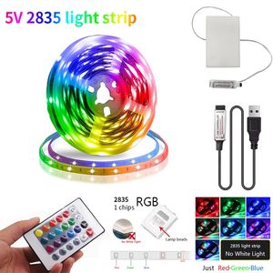 3AA Batteri 5V USB LED-remsa 2835 DC-remsor Ljus flexibel 50cm 1m 2m 3m 5m RGB för TV Bakgrundsbelysning Nattljus