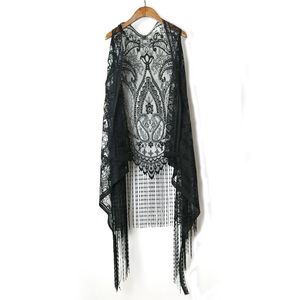 Harajuku Holiday Blouses Lace Crochet Boho Topp ärmlös Tassles Hollow Out Blouse Beach Kimono Cardigan Q190530