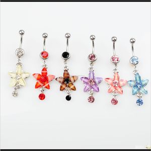 Bell Button Rings D0348 5 Colors Body Jewelry Nice Style Navel Belly Ring 20 Pcs Purple Stone Drop Factory Price Y9Ucr Gocqp