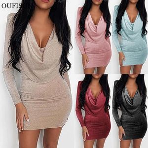 Oufisun mini kväll fest klänning glitter sexig bodycon kvinnor våren kvinnlig vestidos kort gnista clubwear 210517