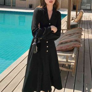 Robe Ete Femme Autumn Vintage Long Dress Women Button Sleeve Black Korean Office Lady Work Vestidos Sukienka 210514