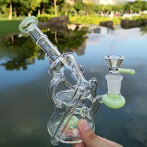 Glas bongs raka rör hookahs återvinningsvattenrör 14mm kvinnlig gemensam sidecar showerhead perc olja dab rig med skål