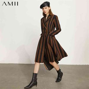 Minimalism Sping Women's Coat Vinatge Stripe Kvinna Woolen Causal Lapel Slim Fit Jacket 11840361 210527