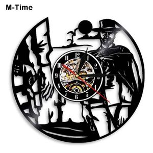 壁時計野生の西の夕日カウボーイのレコード時計モダンなデザインLEDクリスマスプレゼントは Reloj de Pared Modernoのためのクリスマスプレゼントを導きました