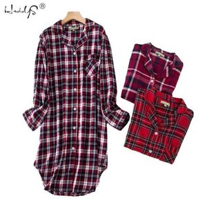 L, XL, 2xLPlus Boyutu 100% Pamuk kadın Flanel Erkek Arkadaşı Nightshirt Nightgown Gecelik 210924