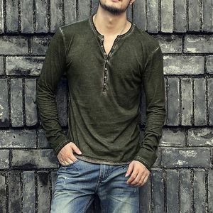 Men's T-Shirts Men Tee Shirt V-neck Long Sleeve Tee&Tops Stylish Buttons T-shirt 2021 Spring Summer Casual Henley Solid Male Clothing 3XL