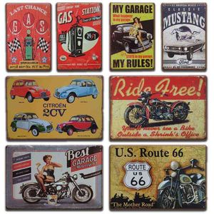 Wholesale vintage iron motorcycles for sale - Group buy Shabby Chic MOTOR CAR Metal Wall Art Tin Sign Gift Vintage Garage Decor Retro Pin up Motorcycle Iron Painting Living Room Signs H1110