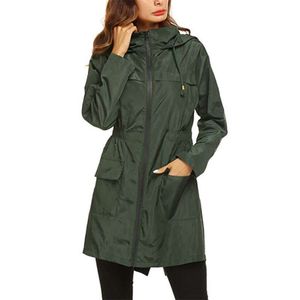 Kvinnor Vindjacka Rain Coat Basic Style Zipper Fickor Långärmad Hooded Windbreaker Vattentät Vandring Utomhusrock Plus Storlek 210928