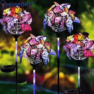 Lampy trawnikowe 2 sztuk LED Słoneczne światło Luminous Butterfly Ball Wodoodporny Outdoor Garden Stakes Yard Art Dla Dziedzińca Dekoracji Home