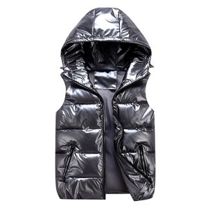 Herren ärmellose Jacke Mode glänzende Weste Winter warme Kapuze Taschen Baumwolle gepolstert Ehemann rot schwarz Herbst Daunenweste männlich 211102