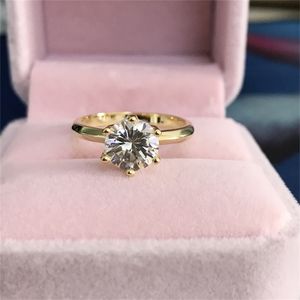 Yanhui 925 Solid Silver 18K Gold Color Pierścień Klasyczny 2CT Cyrkonia Diament Biżuteria Zaręczyny Moda Ślubna S Dla Kobiet 211217