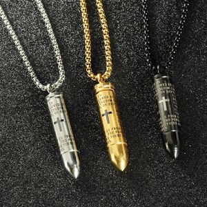 Wholesale crystal cross for sale - Group buy 316l Stainless Steel Open Bullet Pendant Necklaces Mens Cross Scripture Locket Charm Gold Chains For Women Hip Hop Jewelry W2