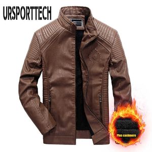 Ursporttech Męskie Oversize Faux Skórzane Kurtki Mężczyźni Motocykl Causal PU Skórzana Kurtka Moda Ciepła Gruba Jesień Winter Coat 6XL 211009