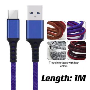 1 M / 3ft Micro Micro USB typu C Kable ładujące Dane Synchronizacja Metal Telefon Grubość Silna Pleciona Kabel Ładowarka