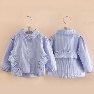 Blus för tjejer vår höst 2-9 10 år barn lolita stil långärmad barn baby flicka randig ruffle blouses shirts 210529