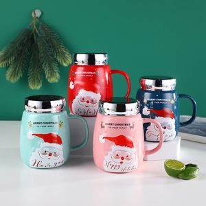 550ml Christmas Ceramic Mugs Santa Claus Cups Drinkware With Mirror Lid Creative Gifts Child Water Mug Coffee Fruit Juice Teacup Free