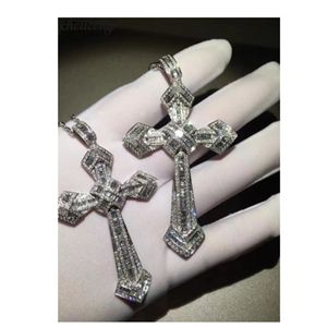 Vintage Long Diamond Cross Anhänger 925 Sterling Silber Party Hochzeit Anhänger Halskette für Frauen Männer Moissanit Schmuck Jubiläum Geschenk