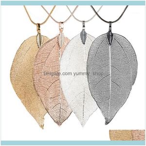 Halsband Hängsmycken Kvinnor Mode Unikt Halsband Smycken Charm Svart Guld Leaves Real Nature Leaf Pendant Long Sweater Statement Halsband1