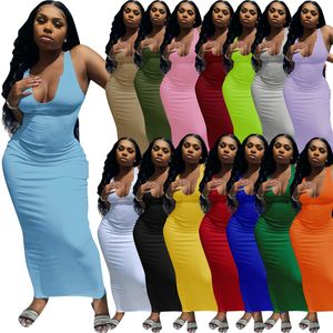 Vestidos de mulheres de verão plus size s-2xl sem mangas bodycon vestido de uma peça cor sólida saia magro casual saias pretas DHL 4968