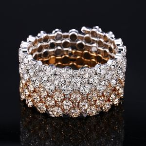 Brilhante casamento nupcial pulseira ouro prata banhado 3 fileiras 5 linhas strass baile de formatura festa à noite jóias árabe estiramento pulseira feminina 233c