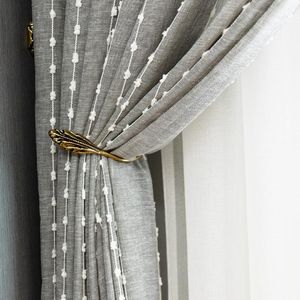 Curtain & Drapes Nordic Grey Sheer Curtains For Living Room Striped Jacquard Tulle Window Bedroom Voile Transparent