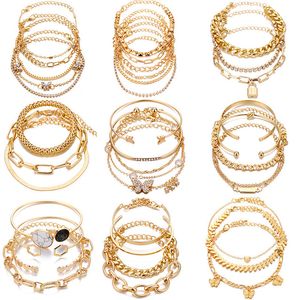 Braccialetti a catena a maglie di perle con perline in oro bohémien per braccialetti multistrato di moda da donna Set di braccialetti con ciondoli gioielli punk