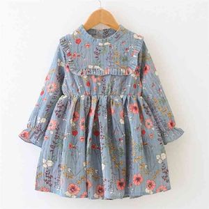 Meninas de verão vestem roupas infantis meia turtleneck babados manga longa chiffon solto floral 210528
