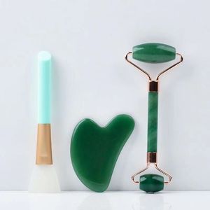 3pcs Jade Facial Roller Gua Sha Massage Board Set Natural Aventurine Face Lifting Care Tools Health Anti Wrinkle Cellulite Massager