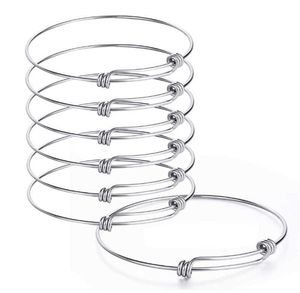 5pcs Stainless Steel Wire Blank Bangle Bracelet Expandable Charm Bracelet Double Loops Style for Diy Jewelry Making Q0717