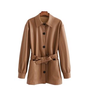 Vintage Frau Brown losen Pusiben -Hemdjacke Herbst Winter Fashion Ladies Dicke Oberbekleidung Frauen lässige übergroße Mäntel 210515