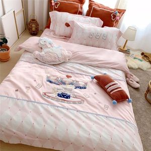 Wholesale round beds for sale - Group buy Bedding Sets Luxury Egypt Cotton Merry go round Cartoon Set For Kids Embroidery Duvet Cover Bed Sheet Size Twin Queen