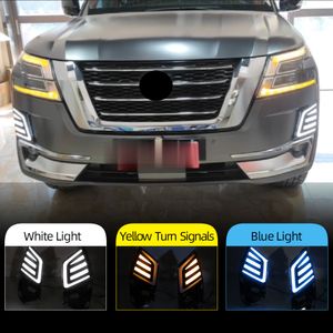 2PCS Car LED DRL dla Nissan Patrol 2020 2021 Daytime Light Light z żółtym sygnałem skrętu światło mgły dzienne