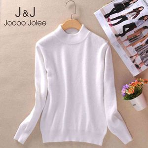 Jocoo Jole Kvinnor Koreanska Solid Stickning Långärmad O Neck Vit Cashmere Sweater Warm Tjock Slim Pullover Casual Jumper Tops 210518