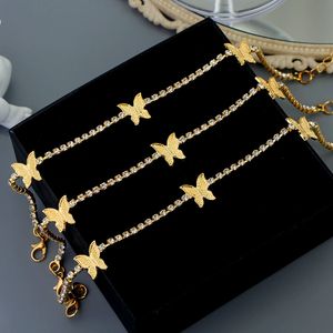 Trendy Shining Cute Butterfly Crystal Tennis Anklet for Women Gold Silver Color Boho Sandals Rhinestone Foot Ankle Chain Jewelry2499