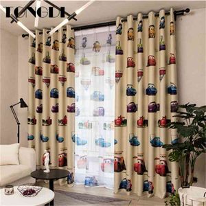 TONGDI Children Blackout Curtain Kawaii Lovely Cartoon Car Printing Decoration For French Window Home Parlou Bedroom LivingRoom 210712