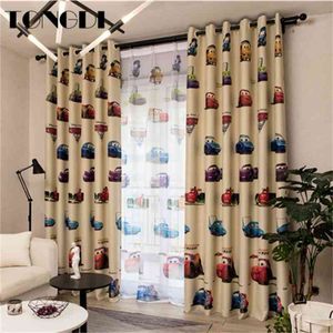 Tongdi Dzieci Blackout Curtain Kawaii Lovely Cartoon Car Printing Decoration for francuski Okno Strona główna Parlou Sypialnia Livingroom 210712