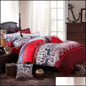 Conjuntos de cama Suprimentos Home Têxteis Jardim Bohemian National Set Étnico 100% Algodão Rainha King Size 220x240 Duvet ER Cama de roupa de cama