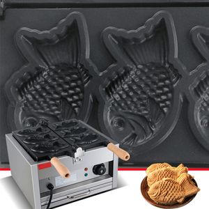 1400W Commercial Electric Taiyaki Machine Fish-Shaped Bakeware Waffle Cone Maker Stainless Steel Three Fish Shaped Waffles