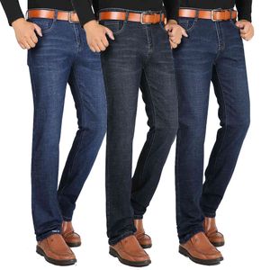 Mäns Straight Cut Jeans Classic Business Style Stretch High Waist Jeans Vintage Denim Pant Retro Black Cowboy Trouser Man 210518
